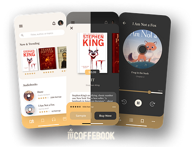 CoffeBook app Light & Dark themes app apps audiobooks books branding concept design figma graphic design icon illustration library logo ui ux
