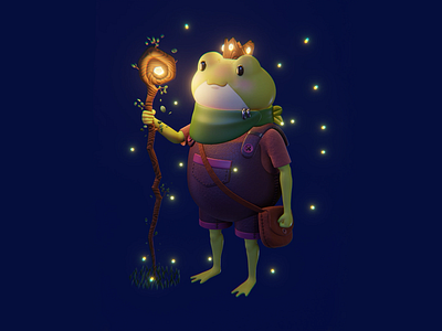 Mage Toad 3d character 3d illustration 3d lighting 3d modeling 3d rendering character design fantasy fireflies frog mage mage toad magic magic frog nature nigh scene toad
