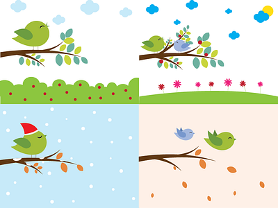 Season Sighting birds fall flat flaticon icon illustrator season spring summer winter