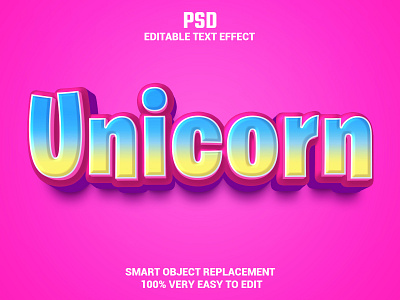 Unicorn 3d Editable Text Effect 3d 3d effect 3d font background candy font candy text colorful comic text cute text editable text graphic design kids text mockup pink text smart object text effect type typography unicorn