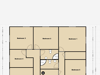 5 Bed Room 2D Floor Plan Design