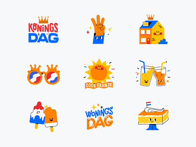 King's Day stickers character festive house icecream icons illustration party patswerk snapchat sticker sticker set stickers sun typography vector