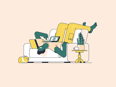 Vanzelf character computer couch home illustration lazy lineart patswerk pattern pet plant stay home vector