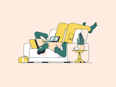 Vanzelf character computer couch home illustration lazy lineart patswerk pattern pet plant stay home vector