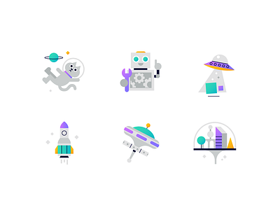 Icons cat character design empty state icon icons illustration patswerk space ufo ui ux vector
