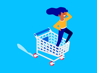Go cart animation character gif illustration isometric patswerk shopping shopping cart trolley vector