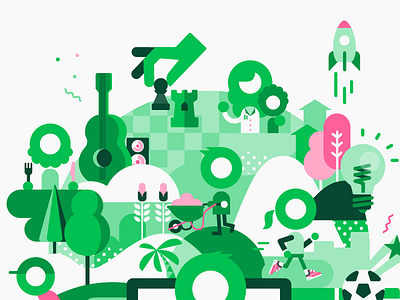 1% Club chess doctor gardening green illustration music patswerk rocket running trees vector world