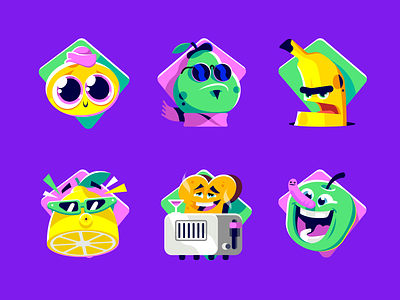 Squla badges badge candy character fruit icon illustration kids patswerk sticker vector