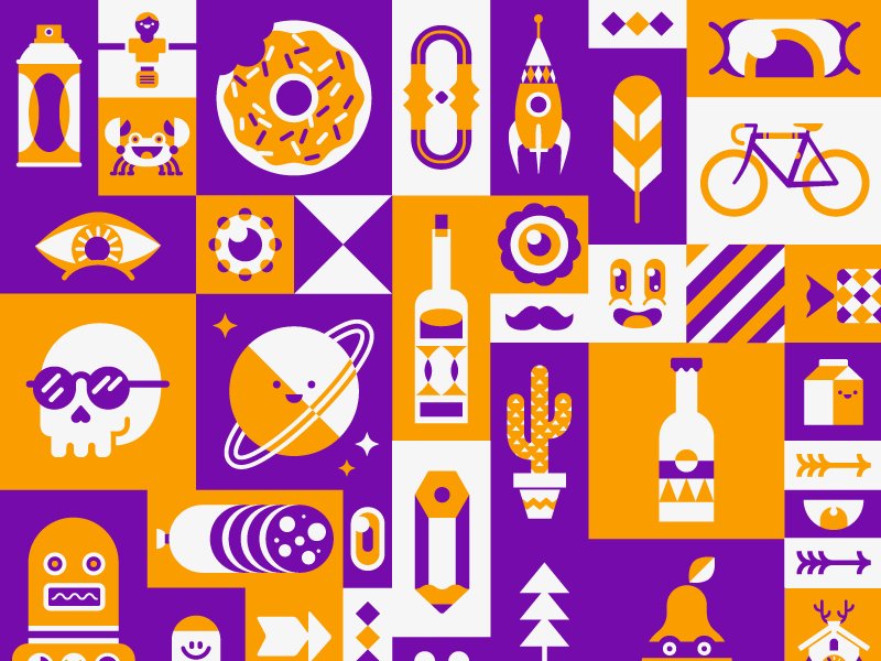 Block jam patswerk vector illustration pattern donut skull bottle moustache planet robot rocket pencil