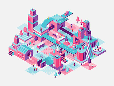 City grid buildings city grid illustration isometric map patswerk urban vector