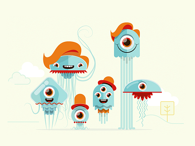 Jellies alien character flat design illustration jellyfish kids patswerk vector weird