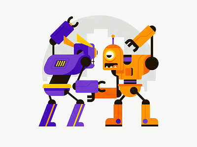 Robot fight character city fight flat design illustration patswerk robot vector