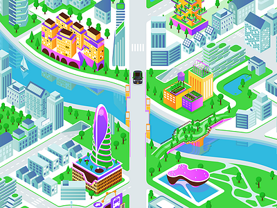 Smart Magazine buildings car city green illustration isometric map patswerk smart smart city sustainable vector