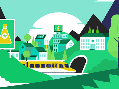 Green City city flat design green illustration landscape patswerk sunset train vector