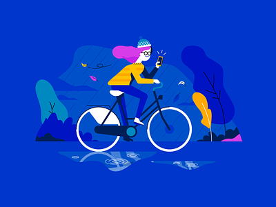 Cycling autumn bicycle bike girl illustration patswerk phone rain storm vector wind woman