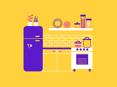 Bork børk börk cooking fridge home icon illustration kitchen oven patswerk plant pots vector yo
