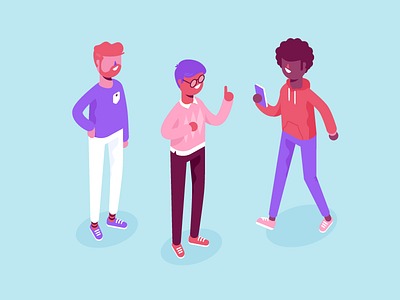 Isometric dudes character dude friends guy hipster illustration isometric patswerk phone vector walking