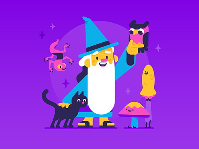 Wizard & friends app cat character fantasy friends illustration magic mascot mushroom owl patswerk wizard