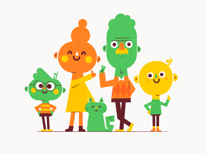 Fam kids woman cat mom dad family portrait illustration vector patswerk
