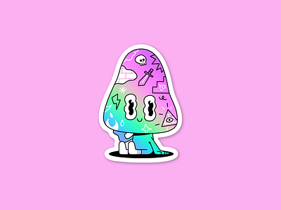 Magic Shroom Sticker character cute gradient illustration mushroom outline patswerk psychedelic space sticker tattoo trippy vector