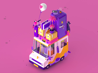 We've moved 3d c4d car character cinema4d gif gif animation illustration isometric loop moved patswerk travel truck vector