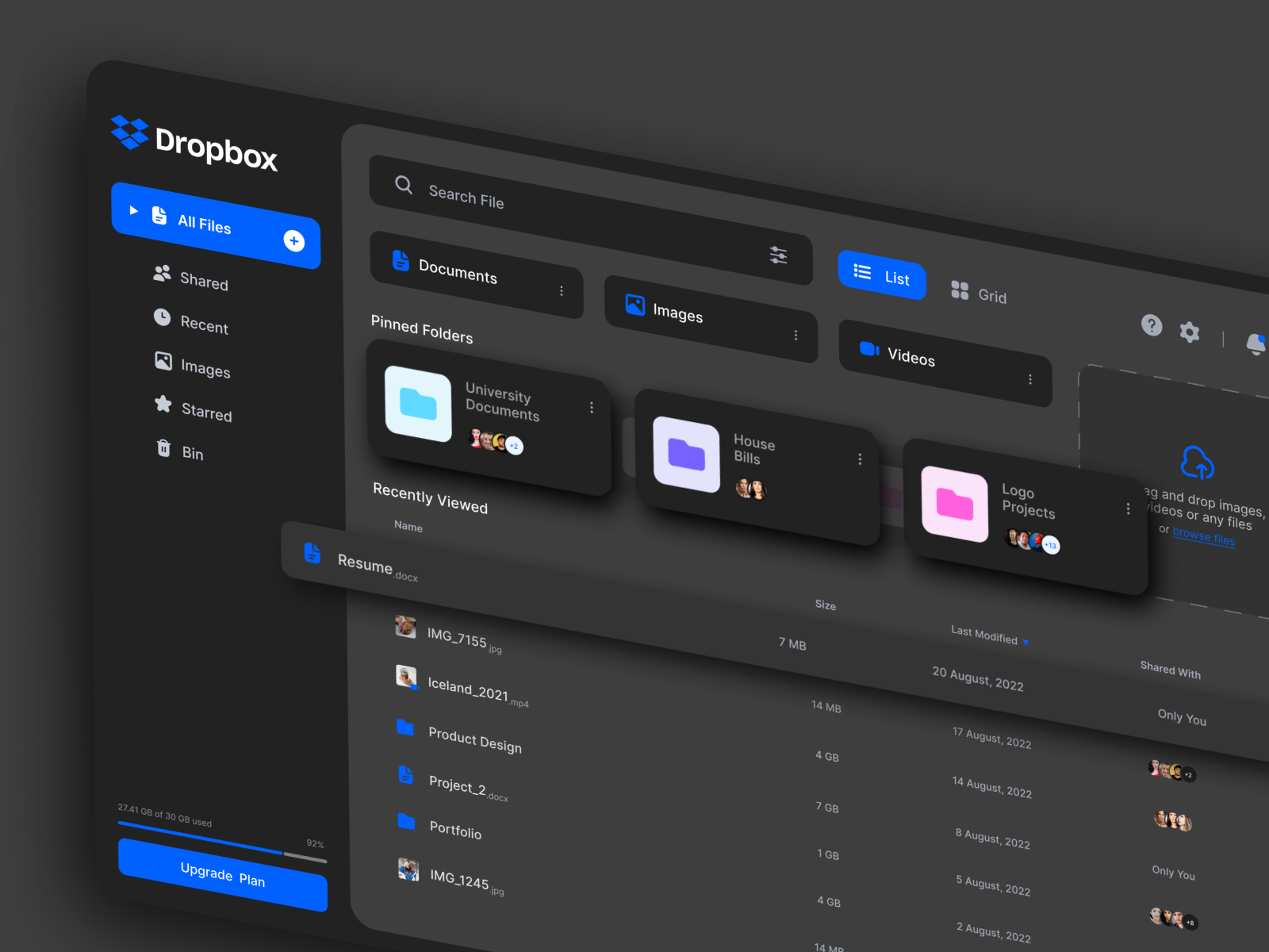 Dropbox Dashboard Refresh Homepage UI Challenge Redesign by