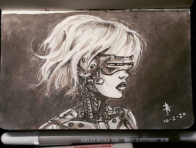 Cyborg sketch illustration ink inktober marker pen sketchbook