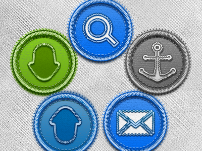 Stitched Badges anchor badges buttons download handcrafted icon set icons mail psd sale search upload