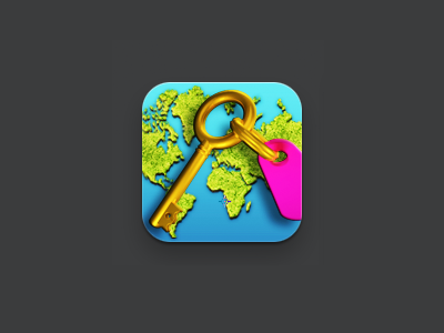 LastRoom app icon [WIP] 144 app apple design gold gps hotel icon ios ios icon ipad iphone key map metal room travel vacations world