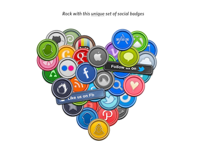 Social Badges Site badges buttons download heart icons love psd set site ui