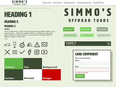 Simmo's Offroad Design System branding design system four wheel drive outdoor tours ui web