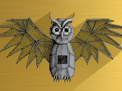 Owl animal art brass bronze digital drawing gold illustration mechanic owl steampunk