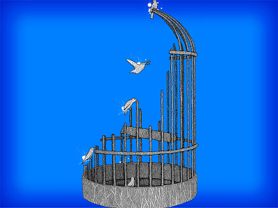 Illusions art bird cage concept design drawing freedom illustration