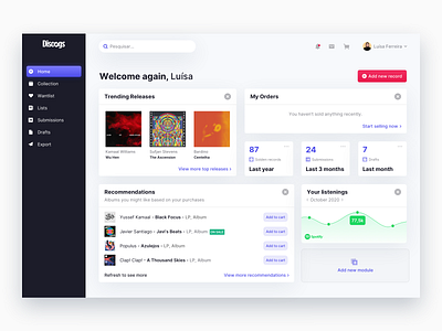Discogs Modular Dashboard clean dailyui dashboard dashboard app dashboard design dashboard ui design desktop flat ui ux web webdesign