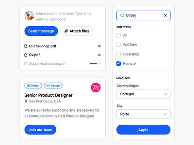 UI Components / 02 attachment card cards ui daily design design system dropdown filters input job job search loading bar select styleguide ui ui component ui library user interface design userinterface ux