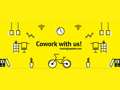 Cowork Illustration - FB Cover art concept design drawing flat graphic illustration line simple vector web yellow