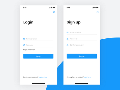 Login & Sign Up app app design blue clean design ios iphone iphonex login minimal mobile mobile app sign up ui ux