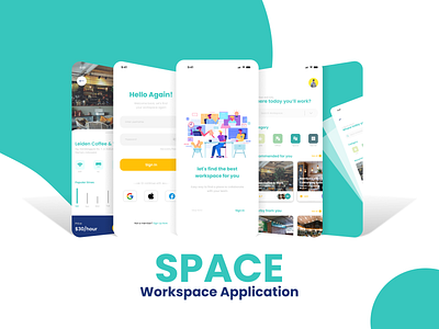 SPACE - Mobile Application Design app appdesign application branding design illustration logo mobileapp ui ux vector workspace