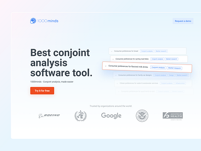 The above fold of Conjoint Analysis landing branding conjoint conjoint analysis hero landing making ui website