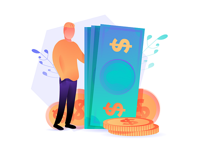 Pay $ cash coin gradients hive illustration man money pay payment vector