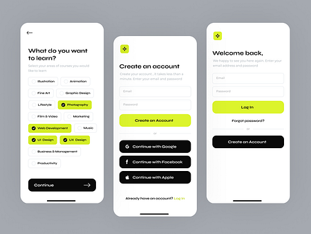 Log In Screens for Online Learning Mobile App by Yara Velichko on Dribbble