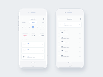 Wallet iOS App - Calendar app charts clean ios minimal mobile screen statistics style ui ux wallet