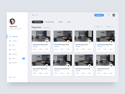 Rentio - Properties Screen admin app clean dashboard desktop app material minimal search ui ux web