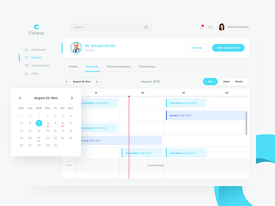 Calipso Medical App Schedule Page app appointment booking calendar clean dashboard design doctor layout page profile saas schedule tabbar table time timeline ui uiux web