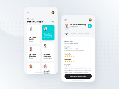 Mobile iOS App clean concept dashboard design doctor elegant event interface ios manage material medical minimal mobile profile schedule screen simple ui ux