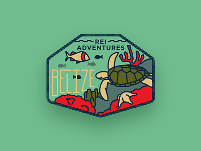 REI Adventures Patch — Belize adventure apparel belize color design dive illustration logo patch rei retro turtle