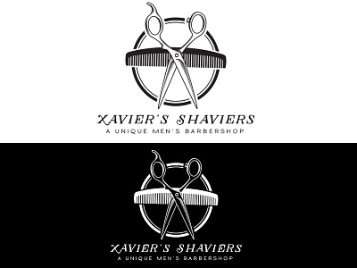 Xavier's Shaviers - Barbershop Logo - Daily Logo Challenge barber barber shop black business logo hairsylist hipster logo logo challenge monochrome white