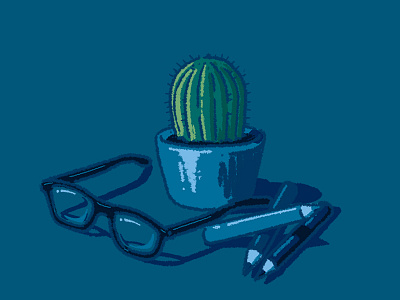 Still life in blue. blue cactus color digital drawing illustration