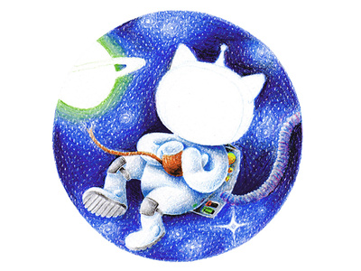 Gatonauta astronaut cat colorpencil illustration space