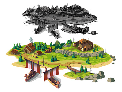 Viking Game Map 2d drawing game gamedesign illustrator level map nature process vector viking